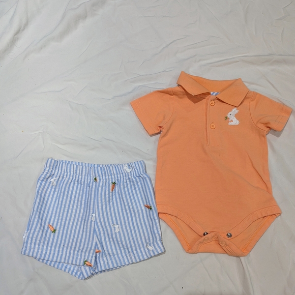 Starting Out Orange and Blue Easter Spring Bunny Infant Baby Matching Set - Picture 1 of 7